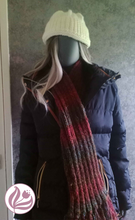Load image into Gallery viewer, Chunky Rustic Colour Blend of Brown, Pink and Jade Mohair Blend Hand Knitted 2x2 Rib Scarf - Tasselled