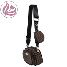 Load image into Gallery viewer, Small Checkered Crossbody with Coin Pouch S1105 Brown