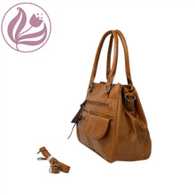 Load image into Gallery viewer, Top Handle Faux Leather Tan Pocketed Handbag