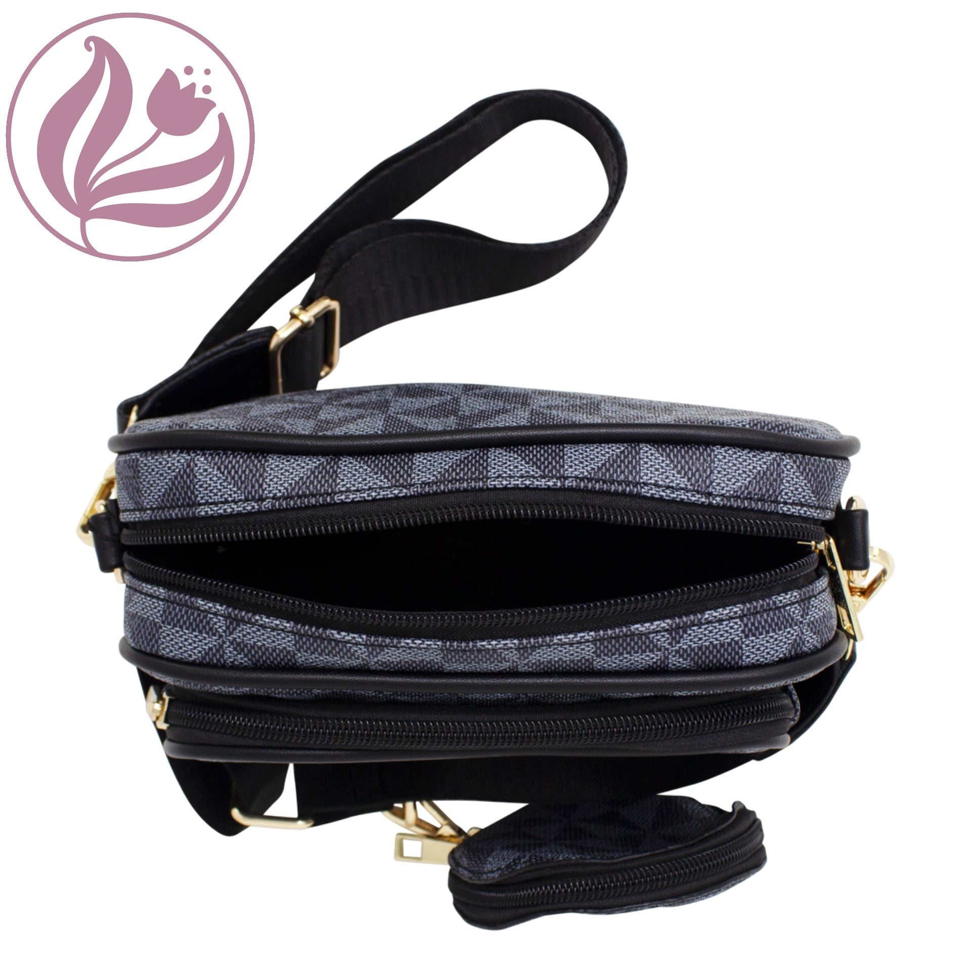 Small Checkered Crossbody with Coin Pouch S1105 Black